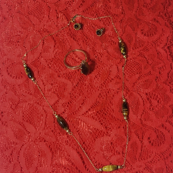 Gold and Brown Beaded Necklace with Vintage Charm